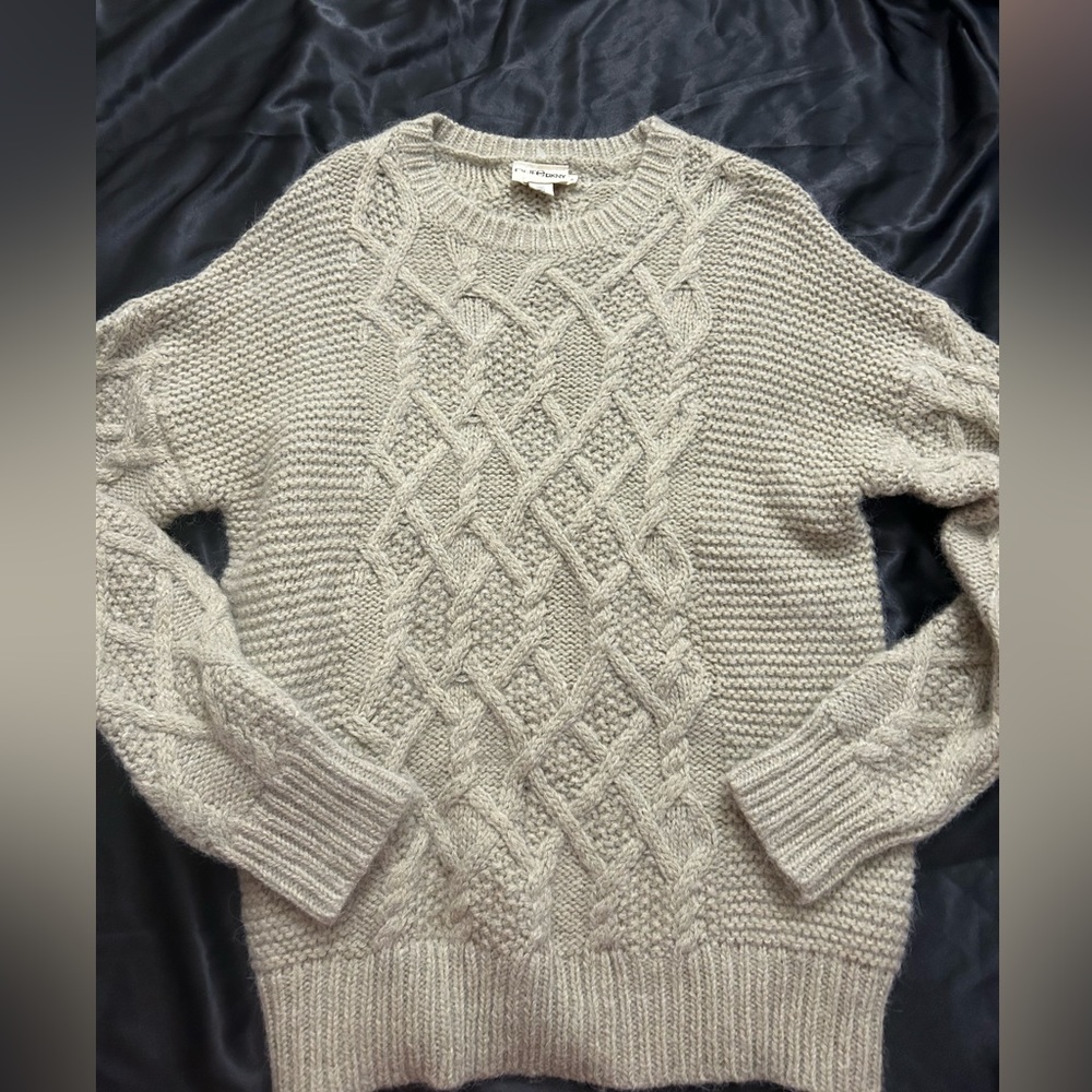 pure dkny cableknit irish wool sweater